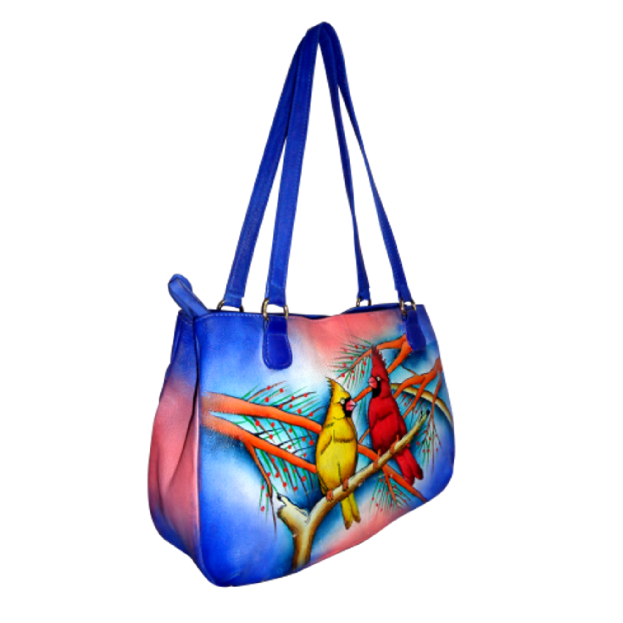 French hand painted Leather Two in One Bag and Matching Pouch from L'Artiste